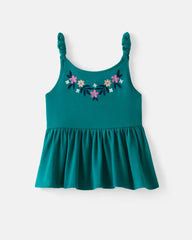 Midnight Tide Embroidered Peplum Tank