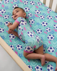 Aqua Soccer Stars Fitted Crib Sheet