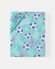 Aqua Soccer Stars Fitted Crib Sheet