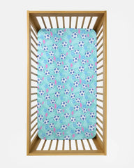 Aqua Soccer Stars Fitted Crib Sheet