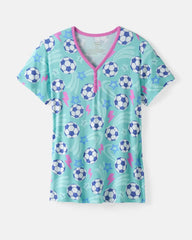 Aqua Soccer Stars Women's Short Sleeve Pajama Top