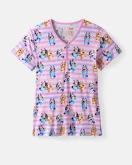 Bluey Dance All Day Pink Women's Short Sleeve Pajama Top