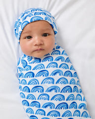 Blue Rainbows Swaddle & Beanie Set