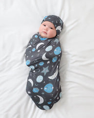 Blue To The Moon & Back Swaddle & Beanie Set