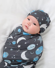 Blue To The Moon & Back Swaddle & Beanie Set
