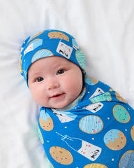 Blue Cookies & Milk Swaddle & Beanie Set