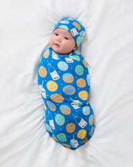 Blue Cookies & Milk Swaddle & Beanie Set