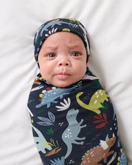 Navy Jurassic Jungle Swaddle & Beanie Set
