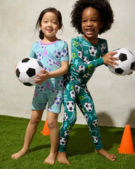 Aqua Soccer Stars Two-Piece Short Sleeve & Shorts Pajama Set