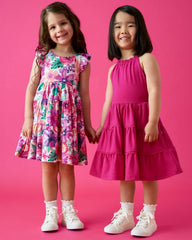 Hibiscus Blooms Tiered Flutter Dress