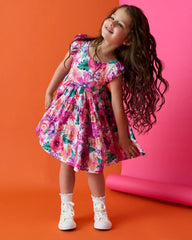 Hibiscus Blooms Tiered Flutter Dress