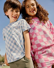 Cheery Checks Pink Drop Shoulder Crewneck