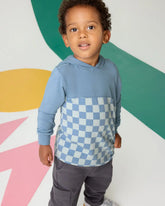 Dusk Blue Checks Relaxed Hooded Tee