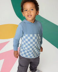 Dusk Blue Checks Relaxed Hooded Tee