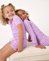 Sweet Orchid Stripe Two-Piece Short Sleeve & Shorts Pajama Set