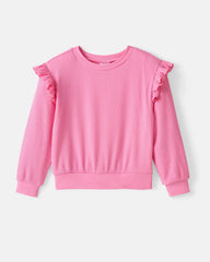 Sweet Pink Ribbed Flutter Crewneck