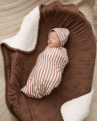 Chestnut Brown Stripe Swaddle & Luxe Bow Headband Set