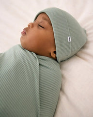 Willow Ribbed Swaddle & Infant Beanie Set