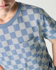 Dusk Blue Checks Relaxed Pocket Tee