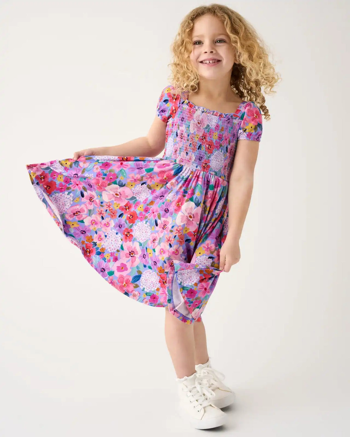 Sweet Sprigs Puff Sleeve Smocked Dress