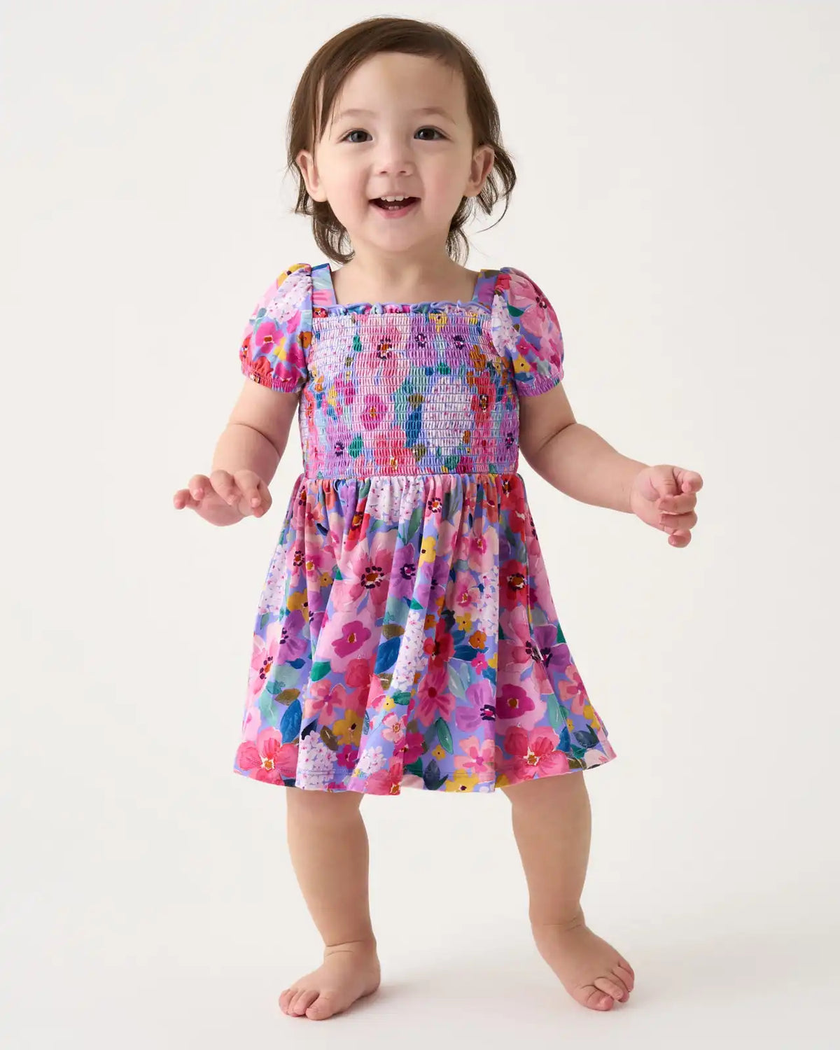 Sweet Sprigs Puff Sleeve Smocked Dress with Bloomer
