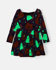 Moonlit Magic Purple Bow Back Skater Dress with Bodysuit