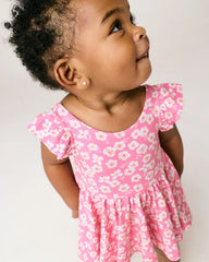 Sweet Pink Petals Flutter Twirl Dress with Bodysuit