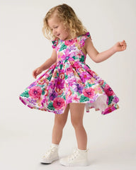 Hibiscus Blooms Tiered Flutter Dress