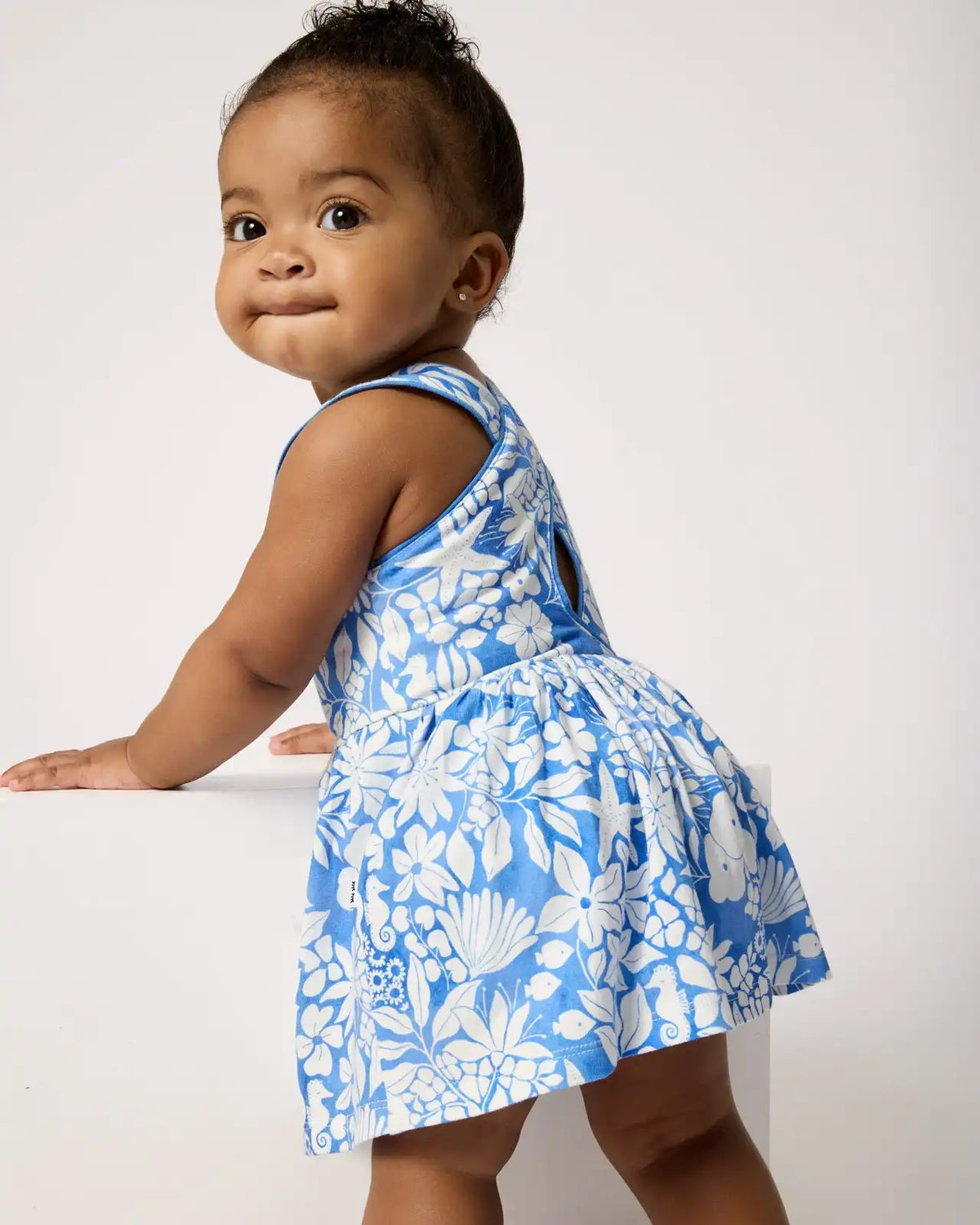 Azure Garden Cross Back Skater Dress with Bloomer