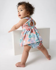Shoreline Blooms Cross Back Skater Dress with Bloomer