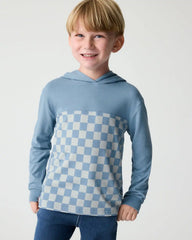 Dusk Blue Checks Relaxed Hooded Tee