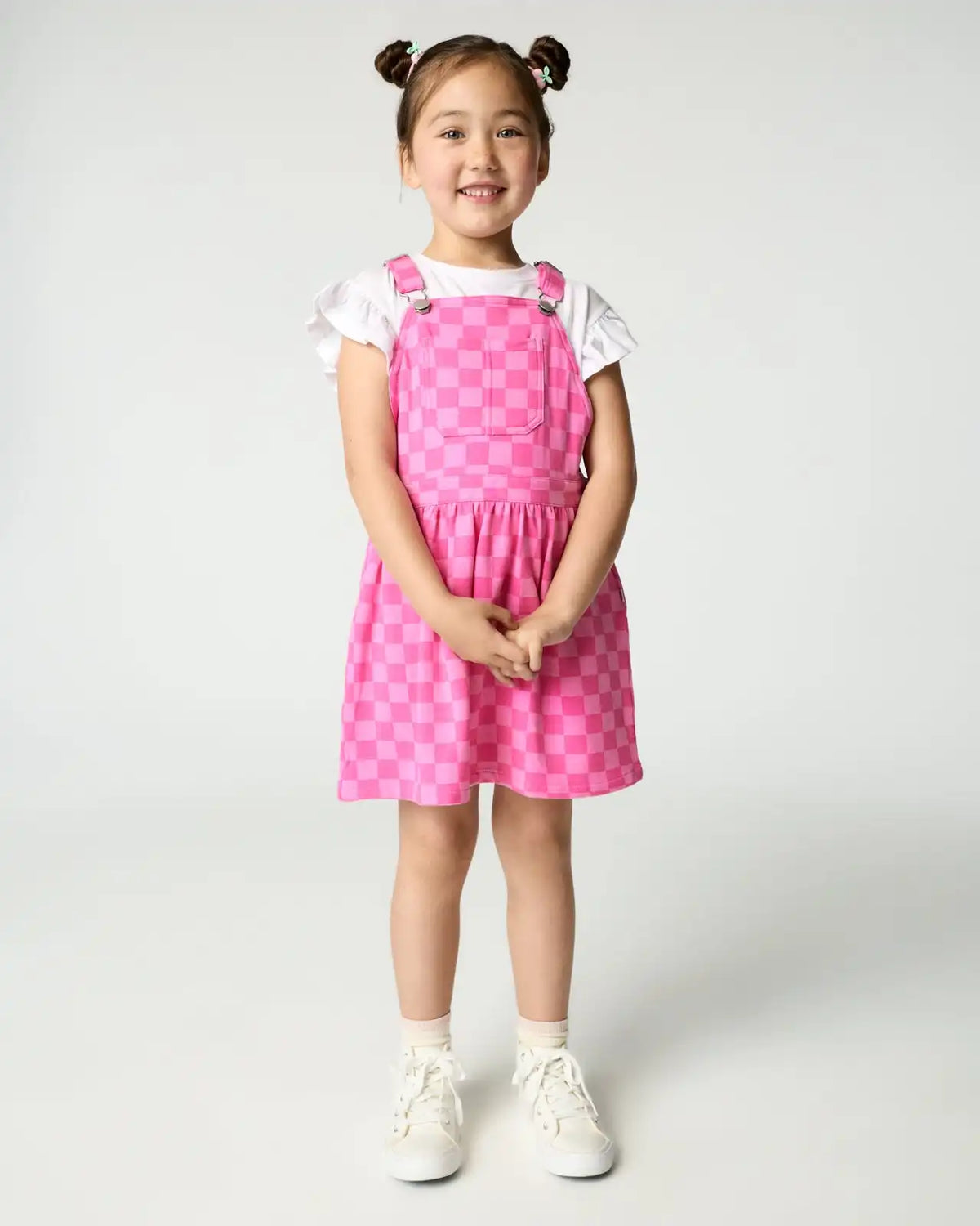 Sweet Raspberry Checks Skirt Overall Dress