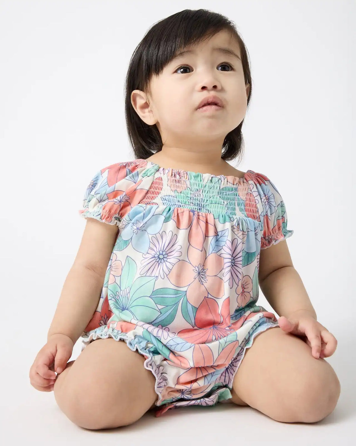 Shoreline Blooms Smocked Bubble Romper