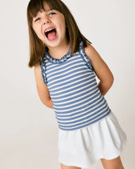 Infinite Blue Stripe Ribbed Ruffle Tank