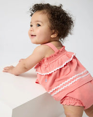 Beach Coral Smocked Top with Bloomer