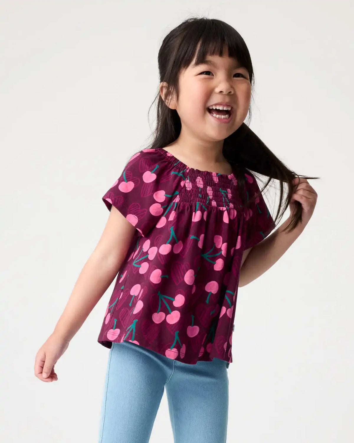 Cherry Charm Smocked Flutter Top