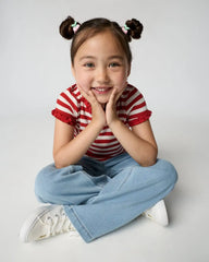 Red Ember Stripe Ribbed Ruffle Tee