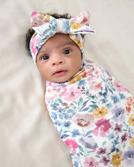 Tiny Blooms Swaddle & Luxe Bow Headband Set