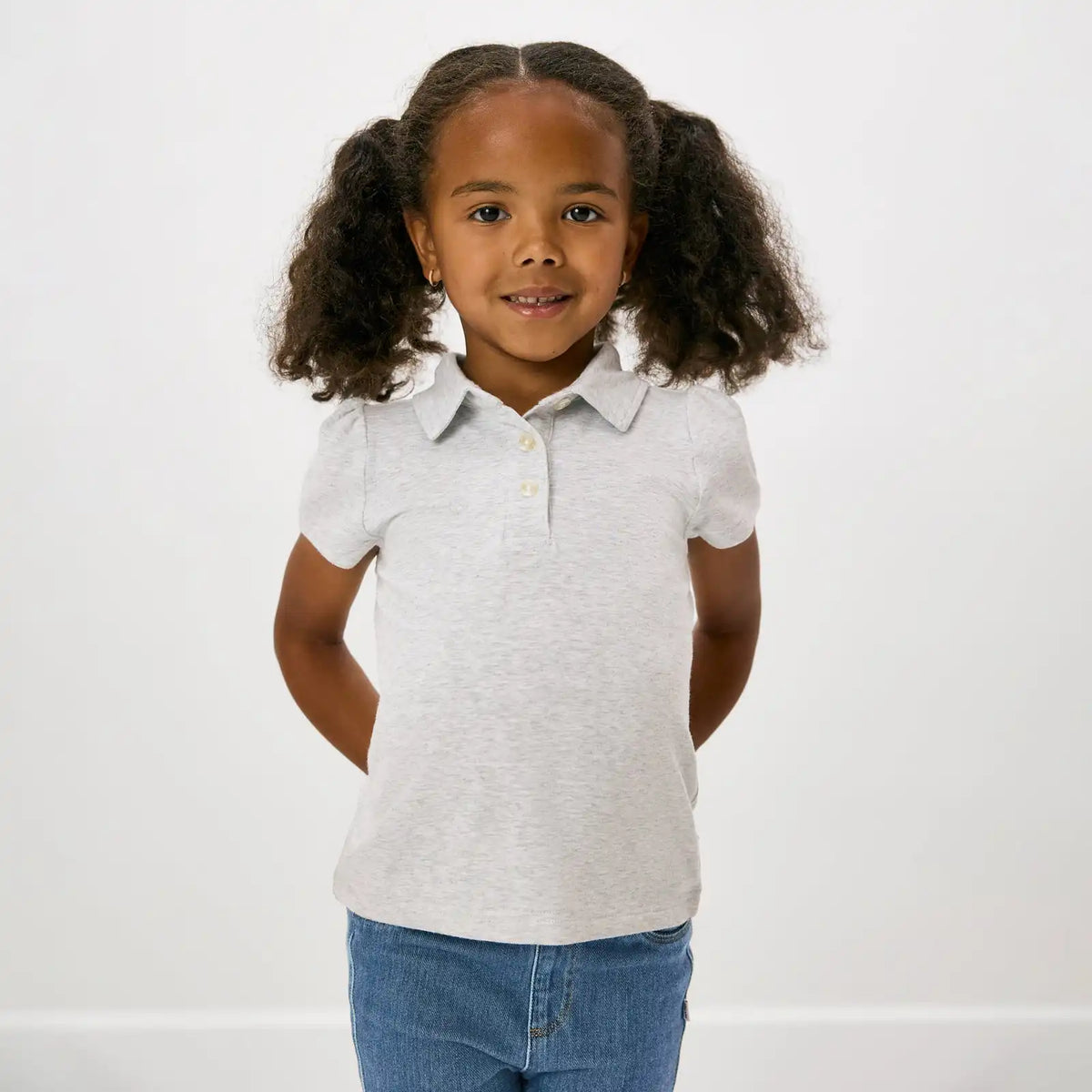 Light Heather Gray Puff Sleeve Polo