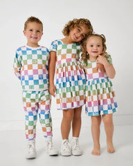 Ombre Cheery Checks Skater Dress with Bodysuit