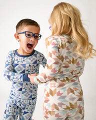 Patchwork Indigo Ribbed Two-Piece Pajama Set