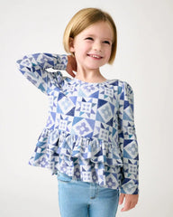 Patchwork Indigo Ribbed Peplum Tee