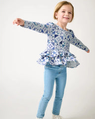 Patchwork Indigo Ribbed Peplum Tee