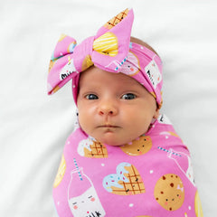 Pink Cookies & Milk Swaddle & Luxe Bow Headband Set