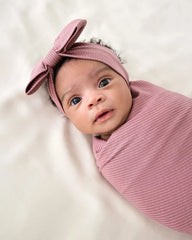 Rosewood Ribbed Swaddle & Luxe Bow Headband Set