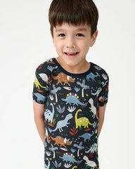 Navy Jurassic Jungle Two-Piece Short Sleeve & Shorts Pajama Set
