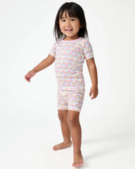 Pastel Rainbows Two-Piece Short Sleeve & Shorts Pajama Set