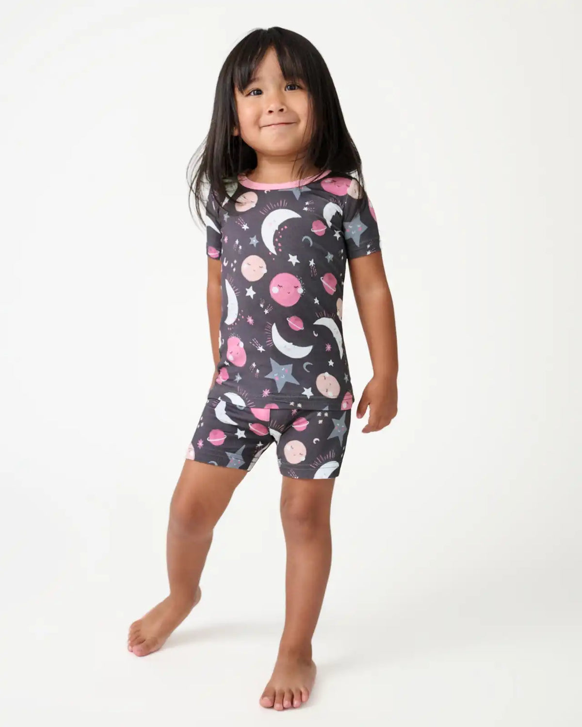 Pink To the Moon & Back Two-Piece Short Sleeve & Shorts Pajama Set