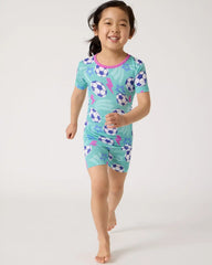 Aqua Soccer Stars Two-Piece Short Sleeve & Shorts Pajama Set