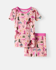 Pink Rancher Roundup Two-Piece Short Sleeve & Shorts Pajama Set